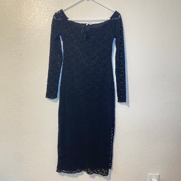 Kirious Black Velvet Burnout Off Shoulder Whimsygoth Long Sleeve Midi Dress Sz M - Picture 2 of 10